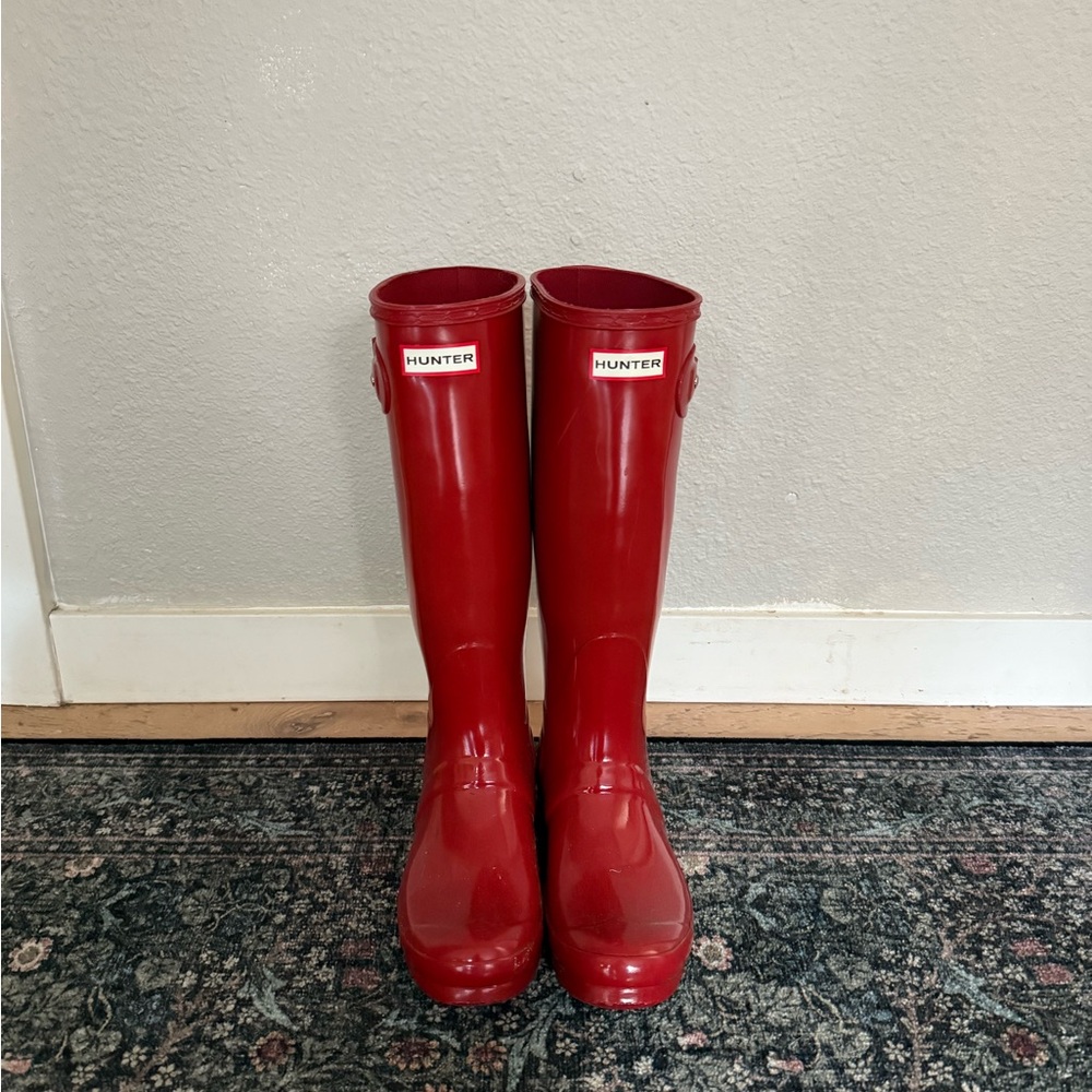 Hunter Glossy Red Knee-High Rain Boots